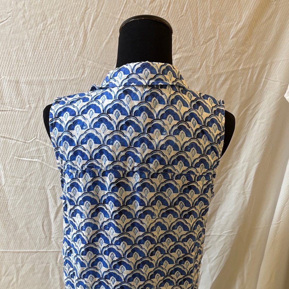 Sigrid Olsen Blue and White Linen Fan Medallion Print Midi Dress Small NWT’s - Picture 6 of 11